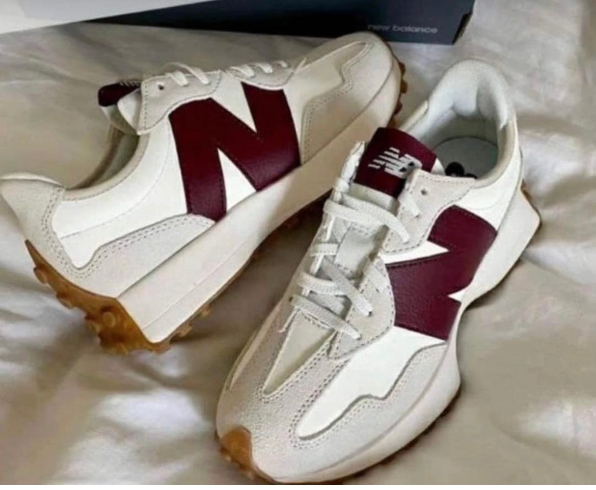 New balance 327 blanco beje y rojas